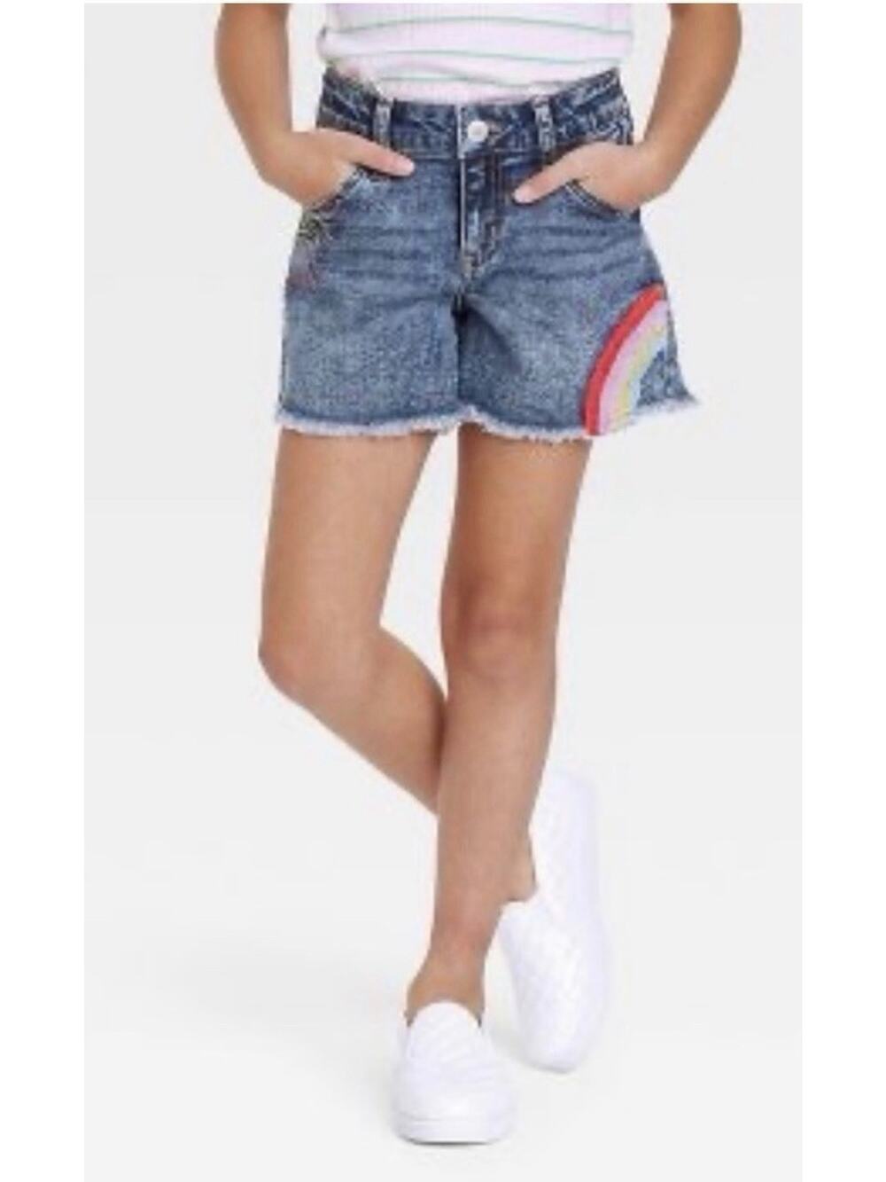 Cat & Jack Rainbow Denim Jean Shorts L 10/12